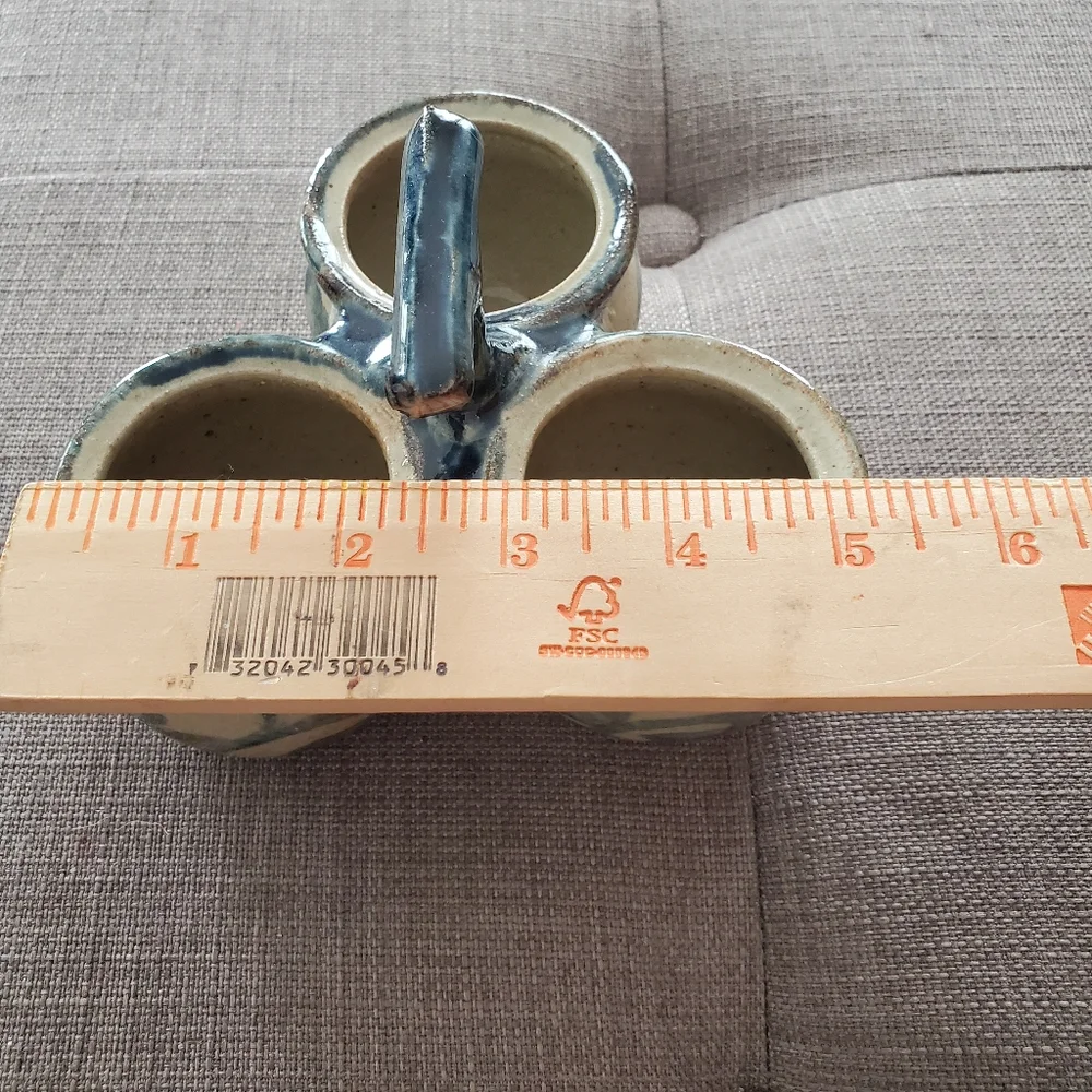 Succulent Planter Condiment Holder Ramekin Trio Sauce Dish Blue Rustic Pottery - Picture 10 of 14